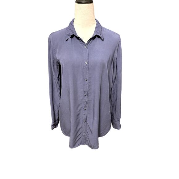 Forever 21 Women's Blue Button Down Long Sleeve Open Back Blouse S - Picture 1 of 7